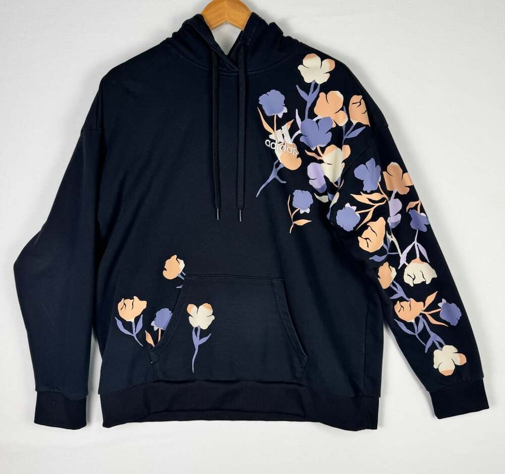 Adidas Floral Graphic Hoodie Size L Black Primegreen
